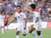 Pemain Timnas Indonesia U-22 Fajar Fathur Rahman dan Bagas Kaffa saat lawan Timor Leste.